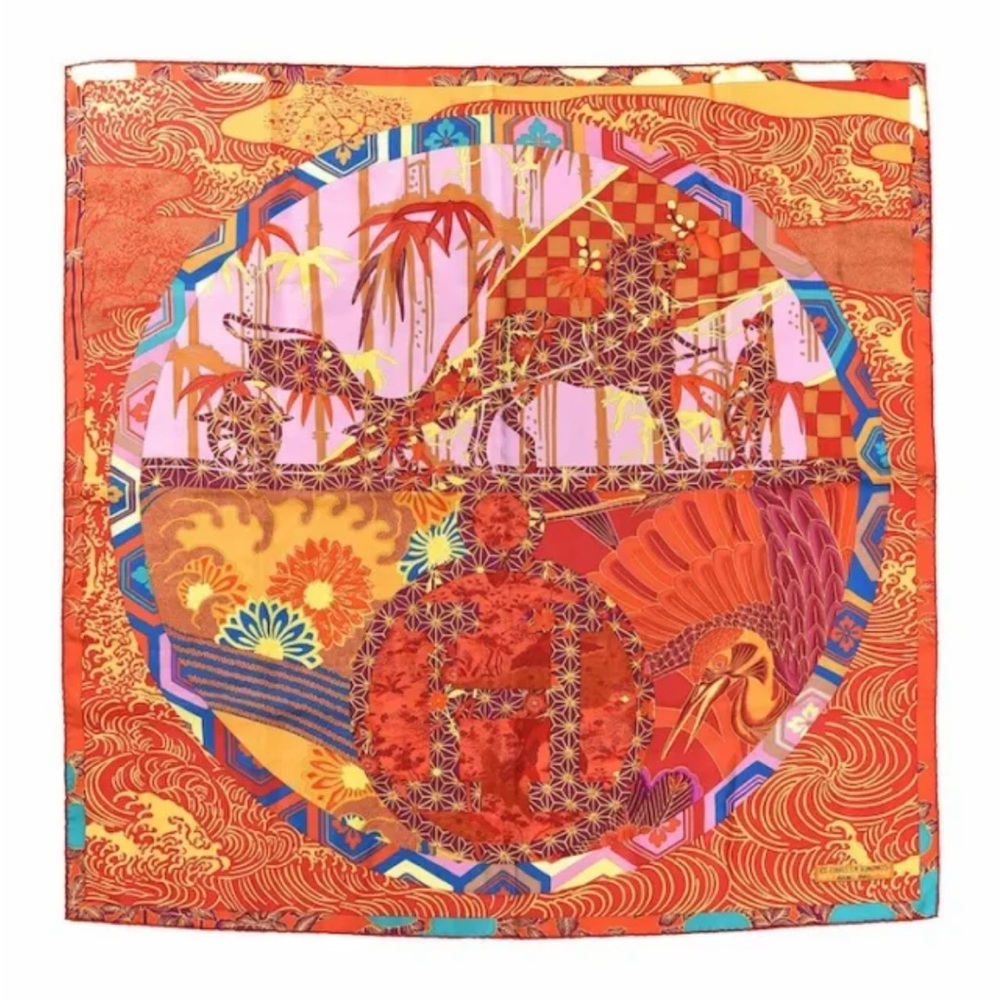 New/ vintage 100% silk Ex-Liberia En Kimonos Hermes-Paris design by Anamorphee - Picture 3 of 6